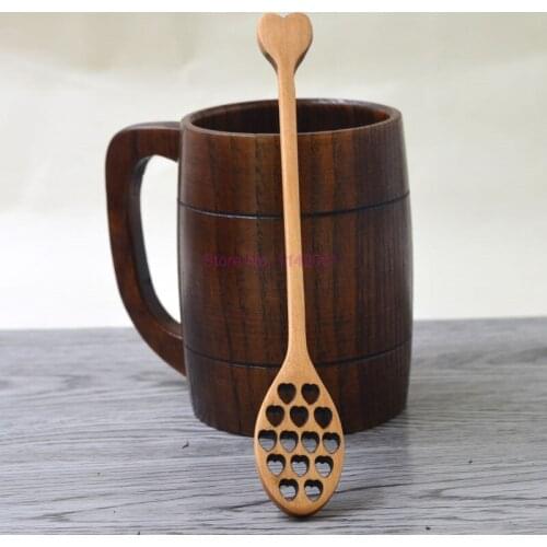 100pcs Wood Honey Dipper Sever Mixing Stick Spoon Honeycomb Heart Pattern Long Handle Mixing Bar Spoon Tea Accessories