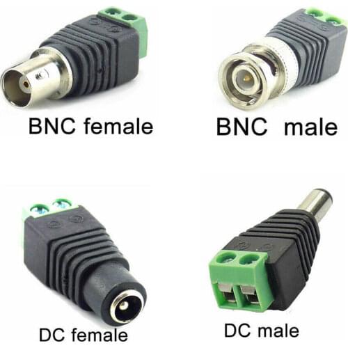 12V DC BNC Male female Connector Coax CAT5 Video Balun Adapter Plug for Led Strip Lights CCTV Camera Accessories