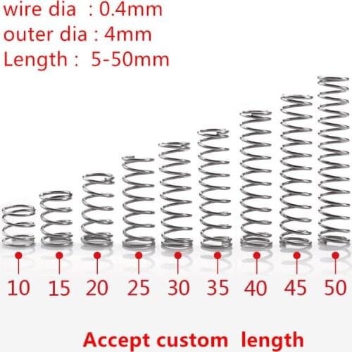20Pcs/lot 0.4mm 0.4x4mm Stainless Steel Compression Spring wire diameter 0.4mm outer diameter 4mm length 5-50mm