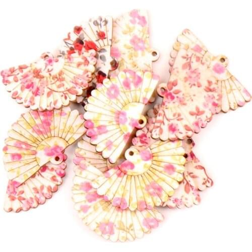 20pcs Cute Multicolor Fabric Fan Wood Crafts For Sewing Scrapbooking Diy one Holes 31x48mm