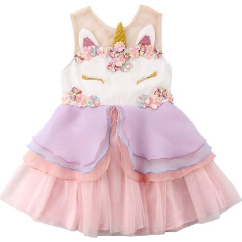 2019 Flower Toddler Kids Girl Unicorn Chiffon Bridesmaid Party Formal Dress Summer