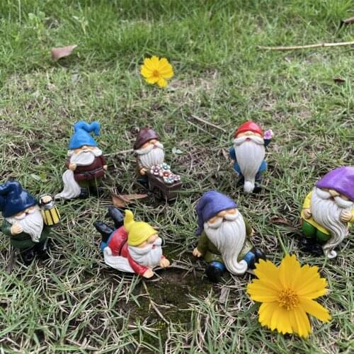 7Pcs Mini Dwarf Figurine Miniature Collectible Fairy Garden Gnome Dwarf Statue Resin Craft Bonsai Micro Landscape Decoration