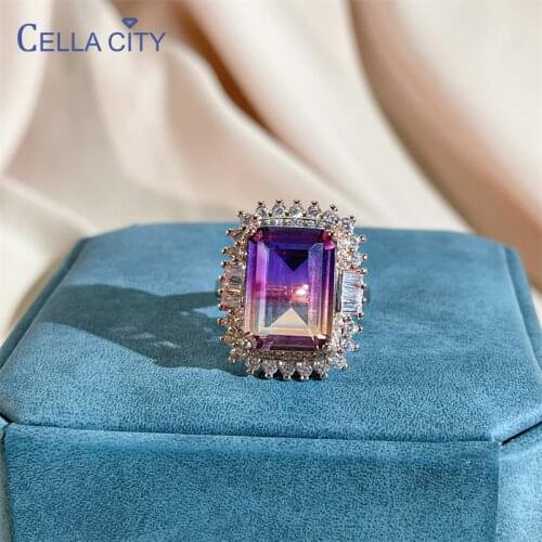 Cellacity Charms Tourmaline women ring Silver 925 Jewelry big Gemstone open adjust size silver wedding party Jewelry gift