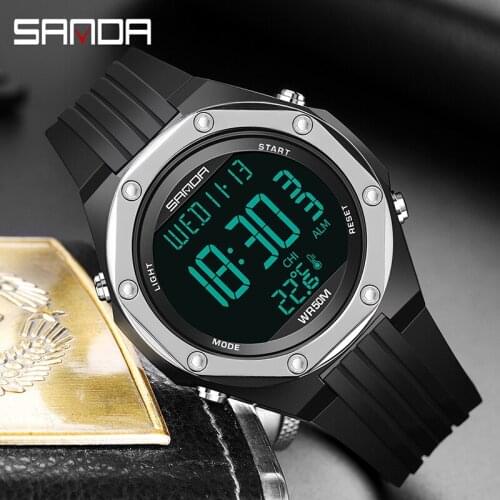 SANDA Men Watches Sports Countdown Double Time Watch thermometer Alarm Chronograph Digital Wristwatches Man Clock Waterproof