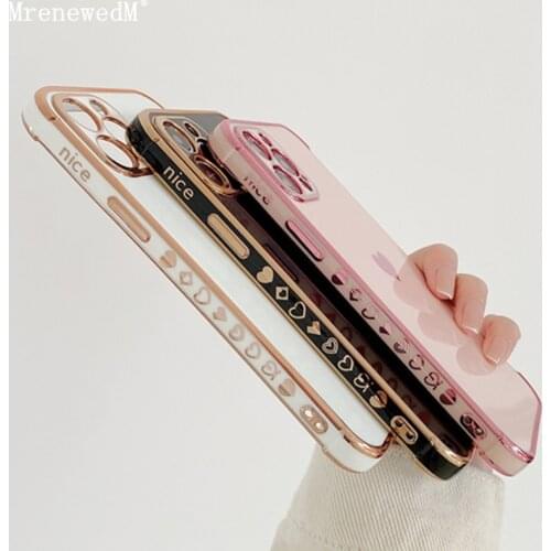 Gold Plated Heart Bumper Phone Case For iPhone 11 12 Pro X Xr Xs Max 12 Mini SE 2 7 8 Plus Soft Silicone Protection Color Cover