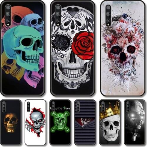 White skulls Phone Case For Huawei Y 5 6 7 8 9 A P S Pro 2020 2019 Black Shell Cover