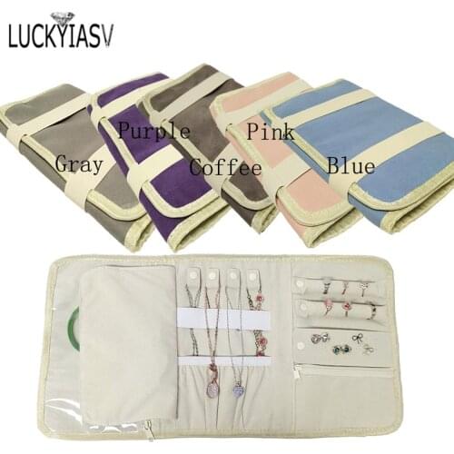 Travel Jewelry Organizer Roll with Zipper Pockets Large Hanging Jewelry Roll Bag Case for Rings Earrings Jewellery Bag Cases