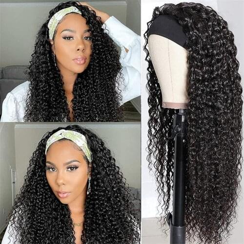 EMOL Mongolian Kinky Curly Headband Wig Human Hair Easy Half Wig Made full Machine Remy Hair Headband Wig Natural Hair