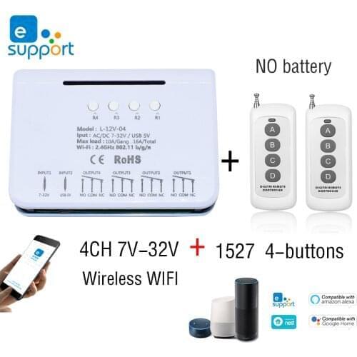 EWelink WiFi Relay 4CH Smart Home Switch Module 85-250V 16A Relay Radio Frequency Remote Control Smart Timer, Alexa Google Home