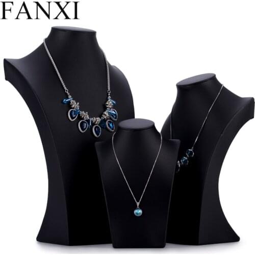 FANXI Necklace Bust Display Black PU Leather Jewelry Display Necklace Pendant Bust Showing Holder Display Jewelry Organizer