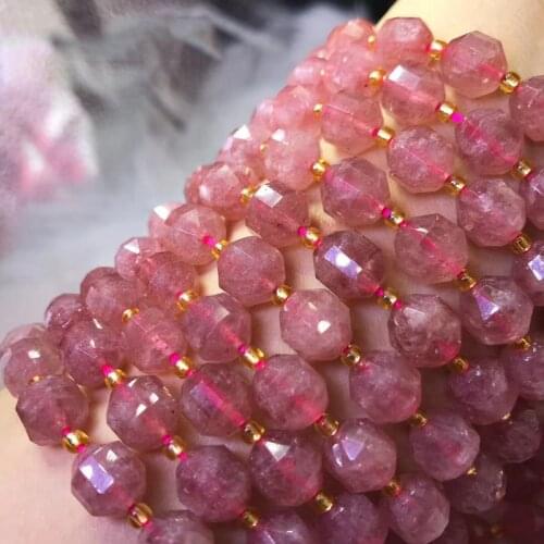 Icnway 38cm Natural Strawberry Quartz 9x10mm Round Faceted Lantern Beads Diy Jewelry Accessorie Necklace Bracelet Earrings