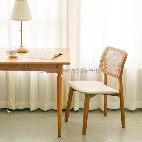 Ins Medieval Solid Wood Rattan Dining Chair Home Hotel Coffee Chair Designer Desk Office Makeup Chair