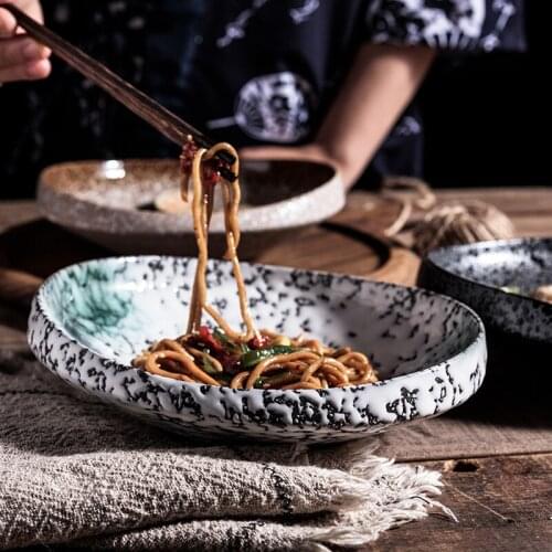 Japanese Style High Quality Textured Special-shaped Ceramic Plate Retro Tableware Household 8 Inch Dinner Plate Thick Edge Plate