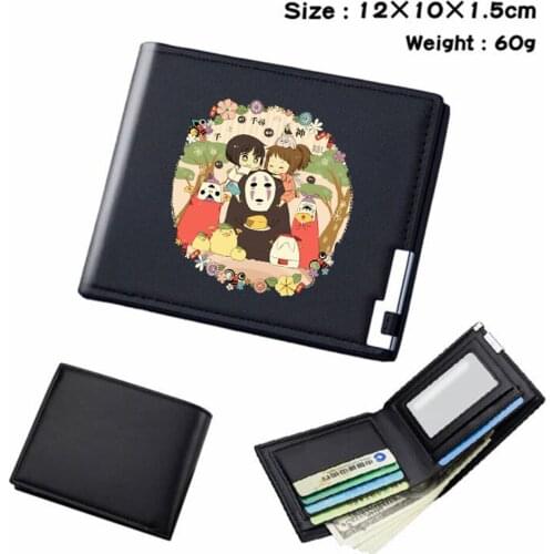 Anime Spirited Away PU Teenger Wallet Card Holder Short Bifold Casual Student Note Compartment Mens Womens Black Purses