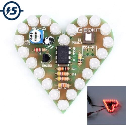 Red DIY Heart Shape Breathing Lamp Kit DC4V-6V DIY Electronic Production DIY Kits Heart Shaped Lamp Suite Electronic DIY Kit