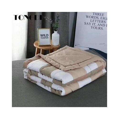 TONGDI Cool Soft Latticed Striped Thin Cotton Quilt Blanket Luxury For Cooling Summer Couch Cover Wash Machine Bedspread Bed