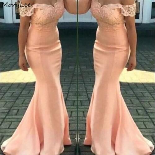 Lace Crystal Bridesmaid Dresses Off The Shoulder Silk Satin Sweep Train Bridesmaid Dresses Wedding Party Bridesmaid Gowns
