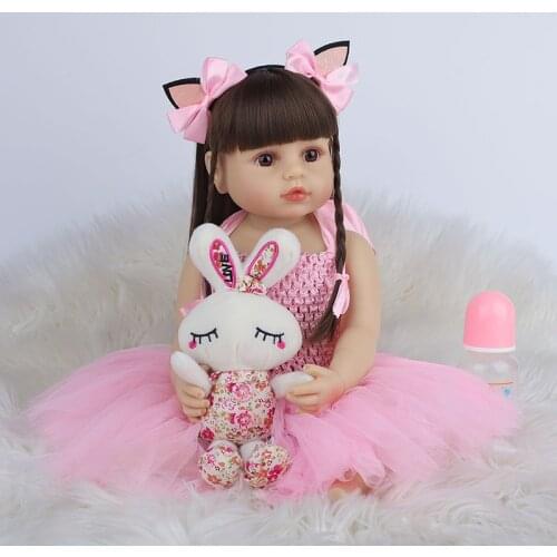 55CM Real Size Bebe Doll Reborn Toddler Girl Pink Princess Bath Toy Very Soft Full Body Silicone Girl Doll Surprise Gift