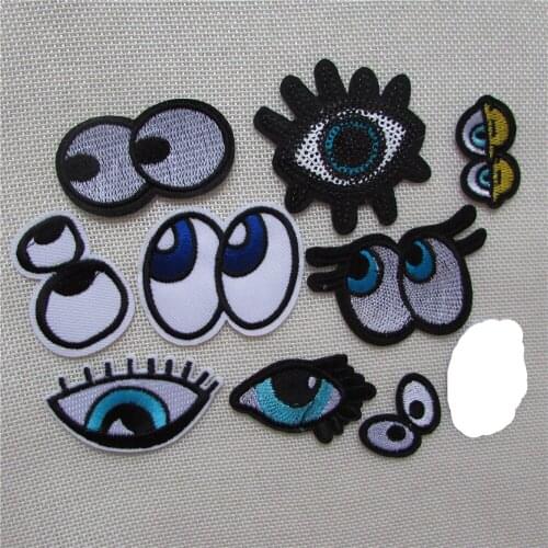 Hot sale Mixed eye Iron On Patches For Clothes Cartoon Motif Badges Embroidered DIY Clothes Ornaments Decor Sewing Accessories