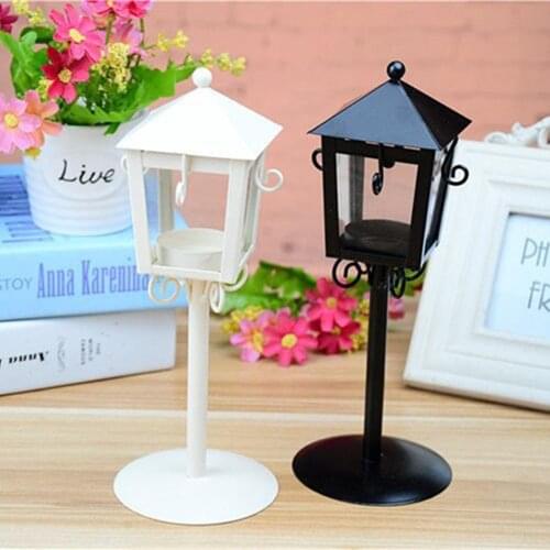 Fashion Iron Glass Candle Holder Classic Black White Tea Light Stand Home Table Lantern Decor Minimalist wedding Home decor Gift