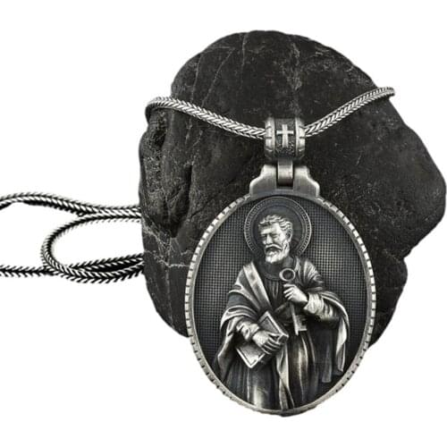 Vintage Catholic Pendant Christian Mens Necklace European and American Style Mens Religious Necklace