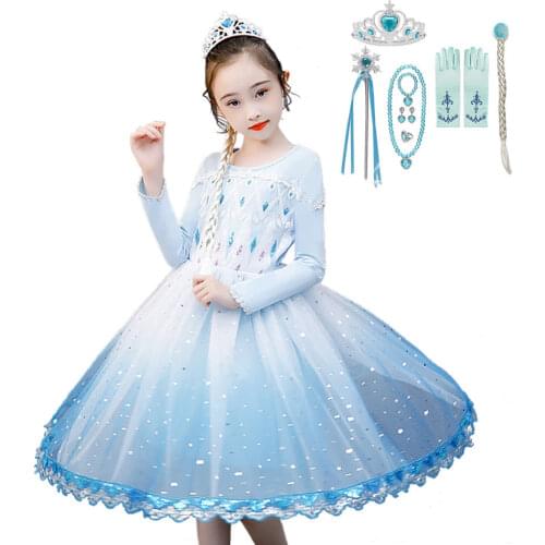 Long Sleeves Elsa Dress For Baby Girl Snowflake Sequin Ball Gown Halloween Party Fancy Princess Costumes 2-10T Carnival Clothes