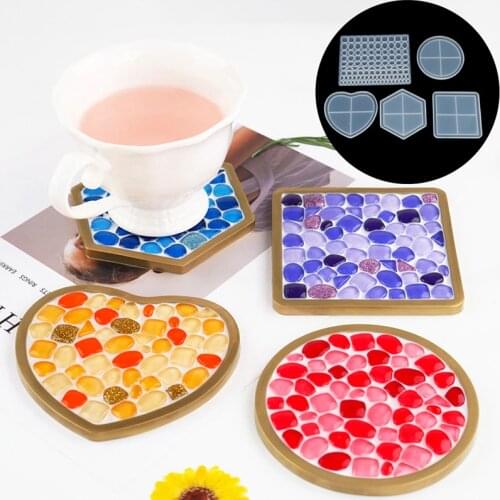DIY epoxy resin coaster love heart hexagon round square irregular mosaic coaster 100% brand new and high quality