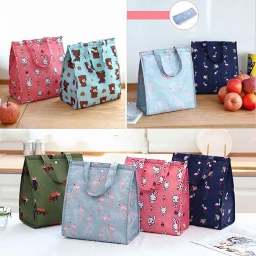 Portable Insulated Thermal Cooler Lunch Box Cartoon Printed Carry Tote Picnic Case Storage Bag