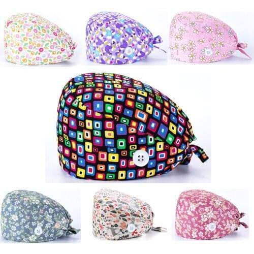 Women scrubs caps Breathable Buttons scrub hat/caps Wholesale Laboratory hat adjustable unisex hat Beauty salon hat Pet work hat