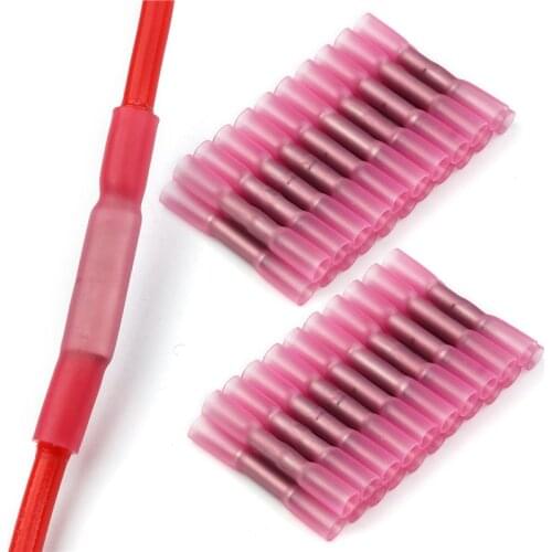 50/100PCS Heat Shrink Butt Crimp Terminals Electrical Wire Terminal Red Waterproof Insulated Seal Wire Connectors 22-16 AWG