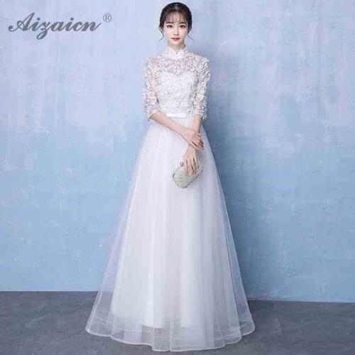 Chinese Traditional Dress Modern Qipao Elegant Evening Dress White Cheongsam Sexy Long Qipoa Party Dresses Retro Dressing Gown
