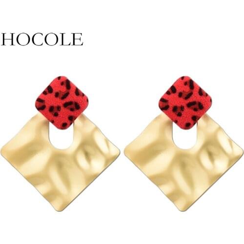 HOCOLE Korean Velvet Leopard Print Drop Earrings Geometric Hollow Square Dangle Earrings For Women Statement Jewelry Brincos