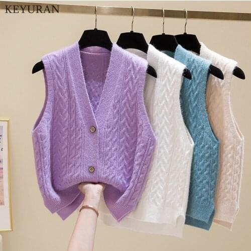 Twist Sweater Vest Women Students Korean Preppy Style All-match Ladies Casual Solid Sleeveless Fashion V-neck Knitted WaistCoat