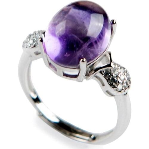Genuine Purple Natural Amethyst Gemstone Crystal Rings For Women Lady Fine Jewelry 925 Sterling Silver Ring