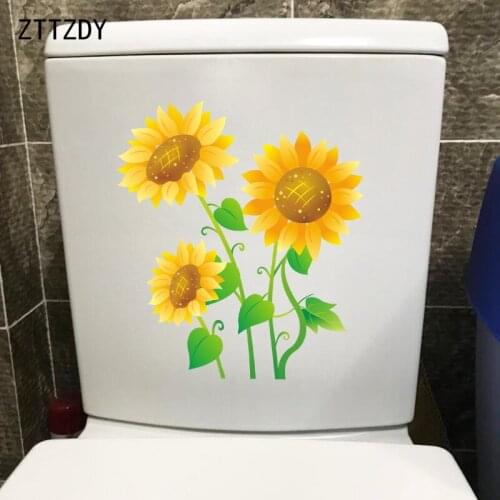 ZTTZDY 21.2*23.8CM Cartoon Hand Drawn Sunflower Bathroom Toilet Sticker Home Wall Decals T2-0237