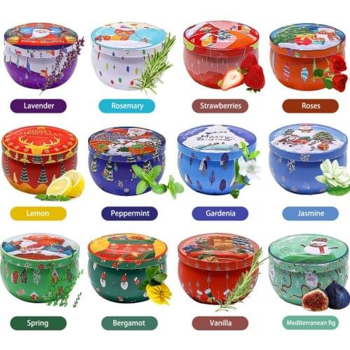 12PCS Christmas Scented Candle Soy Wax With Tin Can Christmas Decoration Party Decor Natural Wax Handmade Candle Home Ornament