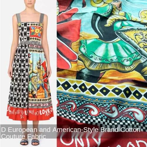 140x250cm D brand natural 100% cotton fabric cloth court poker printed womens dress fabric material handmade DIY sewing