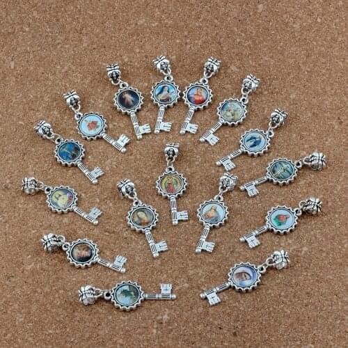 15pcs Jesus Christ icon Key Dangle Charm Beads Fit Pendant Bracelet necklace Religious Jewelry Christmas gifts 14.8x44mm A-571a