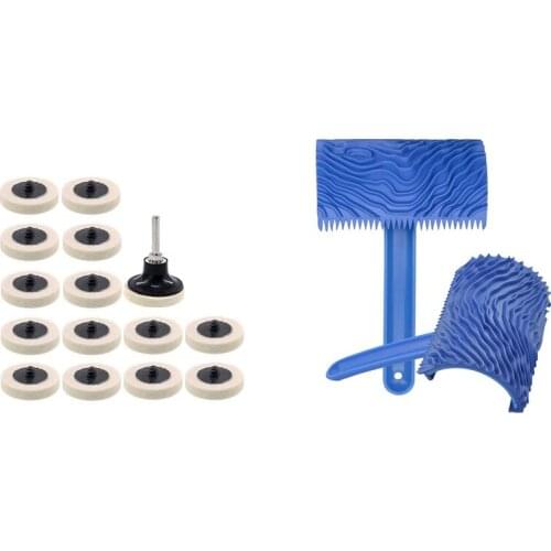 16Pcs 2 Inch Fabric Buffing Pads Wheels Disc Holder With 2Pcs Graining Tool Set Washable Empaistic Wood Texture Tool