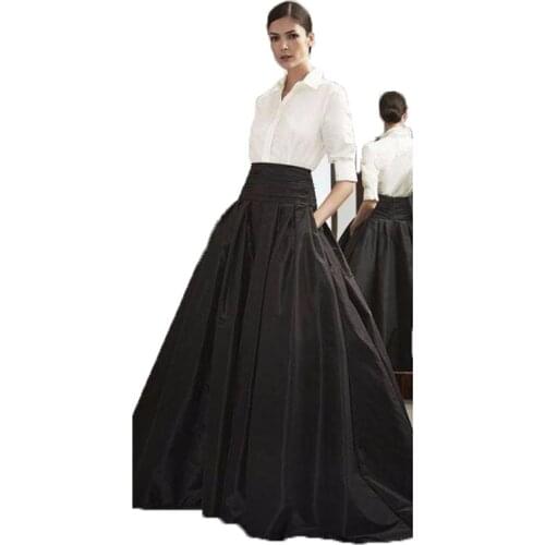 2017 Formal Long Skirt for Office Ladies Black Satin Ball Gown Women Long Skirt with Pocket Customized Elegant Party Skirts