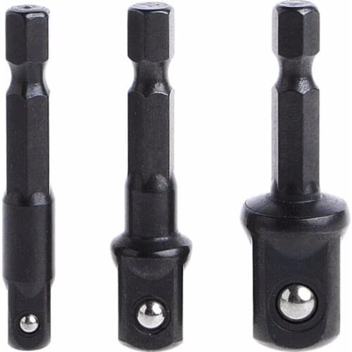 3 Pcs Socket Adapter Set Hex Shank to 1/4 3/8 1/2 Inch Impact Driver Drill Bits 1A10409
