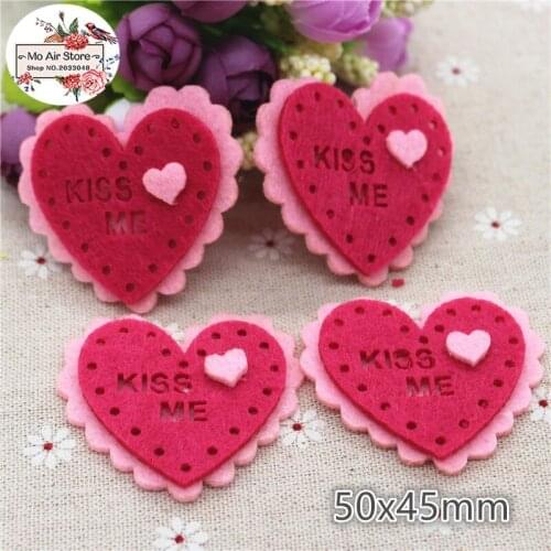 5.0CMNon-woven patches hot pink heart Felt Appliques for clothes Sewing Supplies diy craft ornament