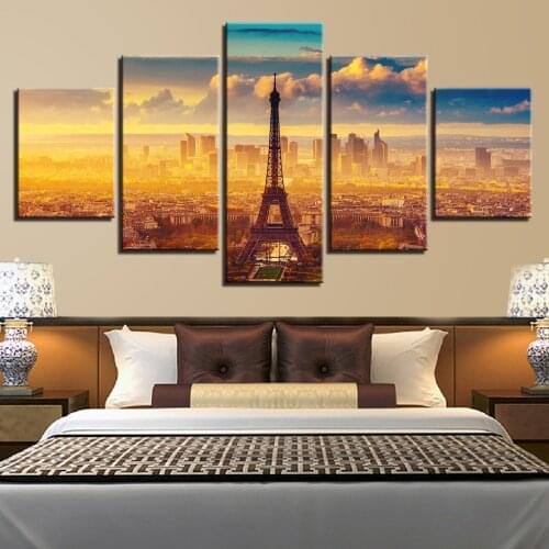 5 Pieces Eiffe l Iron Tower Steel Paris City scene Picture HD Canvas Art Painting For Living Room Wall Decor