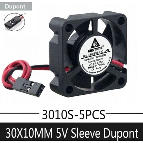 5PCS Gdstime Dupont 2Pin 5V 3cm 3010S 30x30x10mm 30mm DC Mini Brushless Laptop Cooling Fan