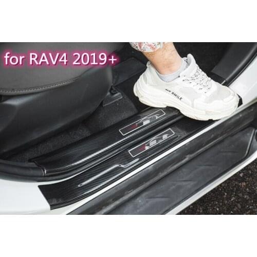 8pcs Auto Door Sill Protector Pedal Scuff Plate Carbon fiber stickers For Toyota RAV4 RAV 4 2019 2020