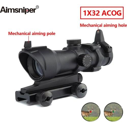 Aimsniper ACOG 1X32 Tactical Red Green Dot Sight Hunting Optics Rifle Scope With 20mm Mount Shooting Riflescope For Airsoft Gun