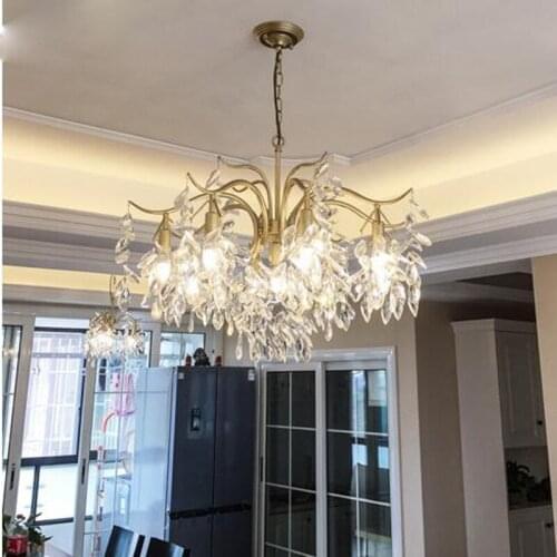 American chandelier living room dining room lamp French postmodern creative art leaves European style bedroom crystal lighting