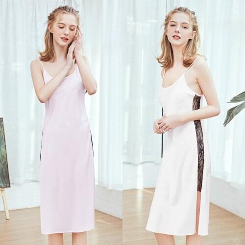 Free shipping 2019 new Real Silk Sexy nightdress Woman Long Fund Concise Camisole Night Skirt Home Furnishing Serve