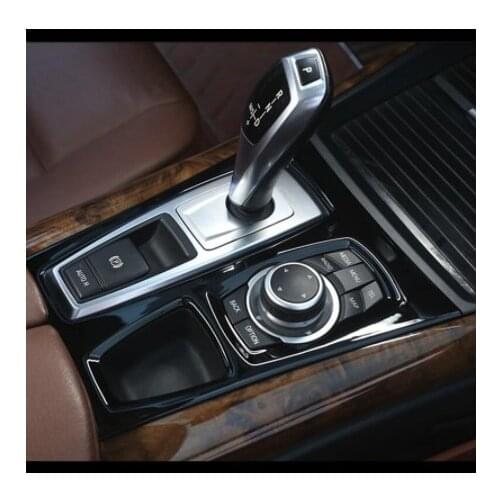 Black Center Console Gear Shift Panel Decoration Cover Trim For BMW X5 E70 X6 E71 2008-2014 LHD Stainless Steel Car Styling