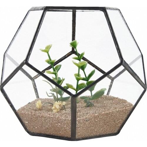 Hot Sale Black Glass Pentagon Geometric Terrarium Container Window Sill Decor Flower Pot Balcony Planter Diy Display Box (No P